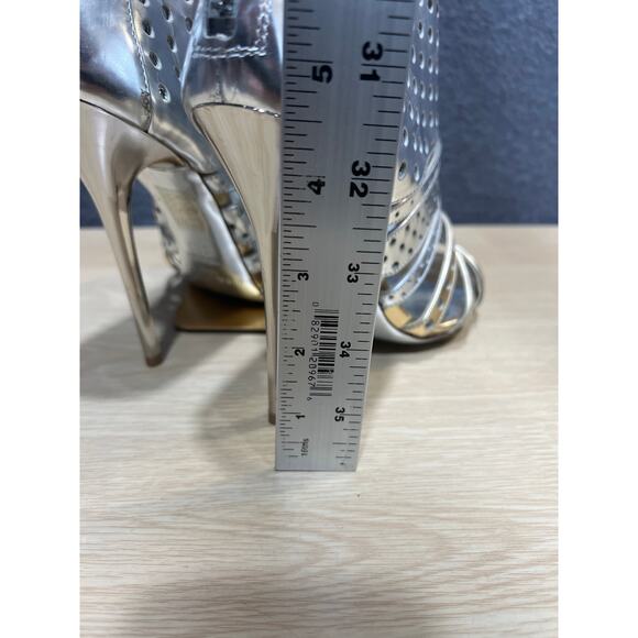 Jimmy Choo Silver Foil Leather Malika Perforated Sandals Size 36.5 - Picture 15 of 17